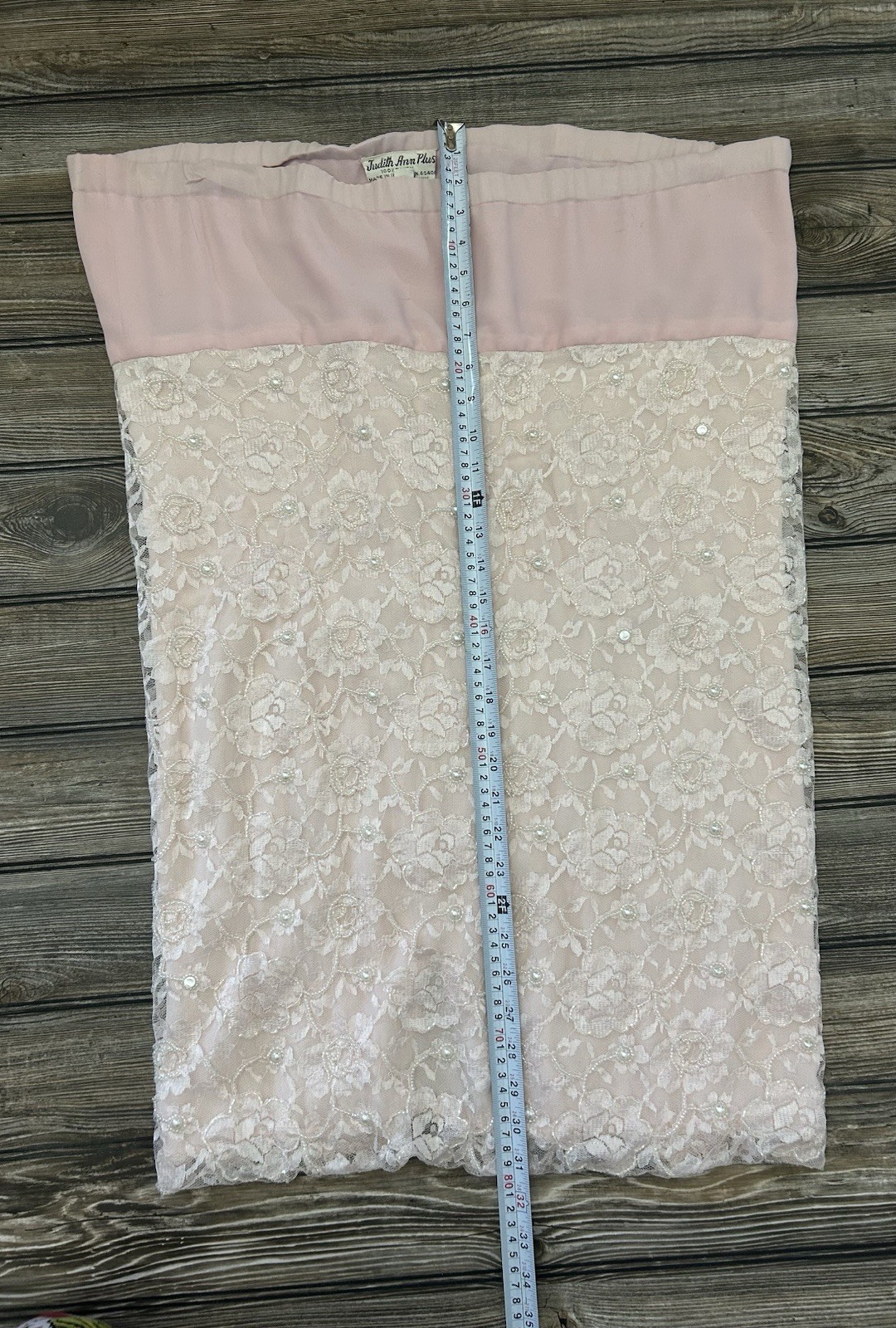 Vintage Judith Ann Plus Creations Beaded Sequin Lace Blush Pink 2 Piece 16-18