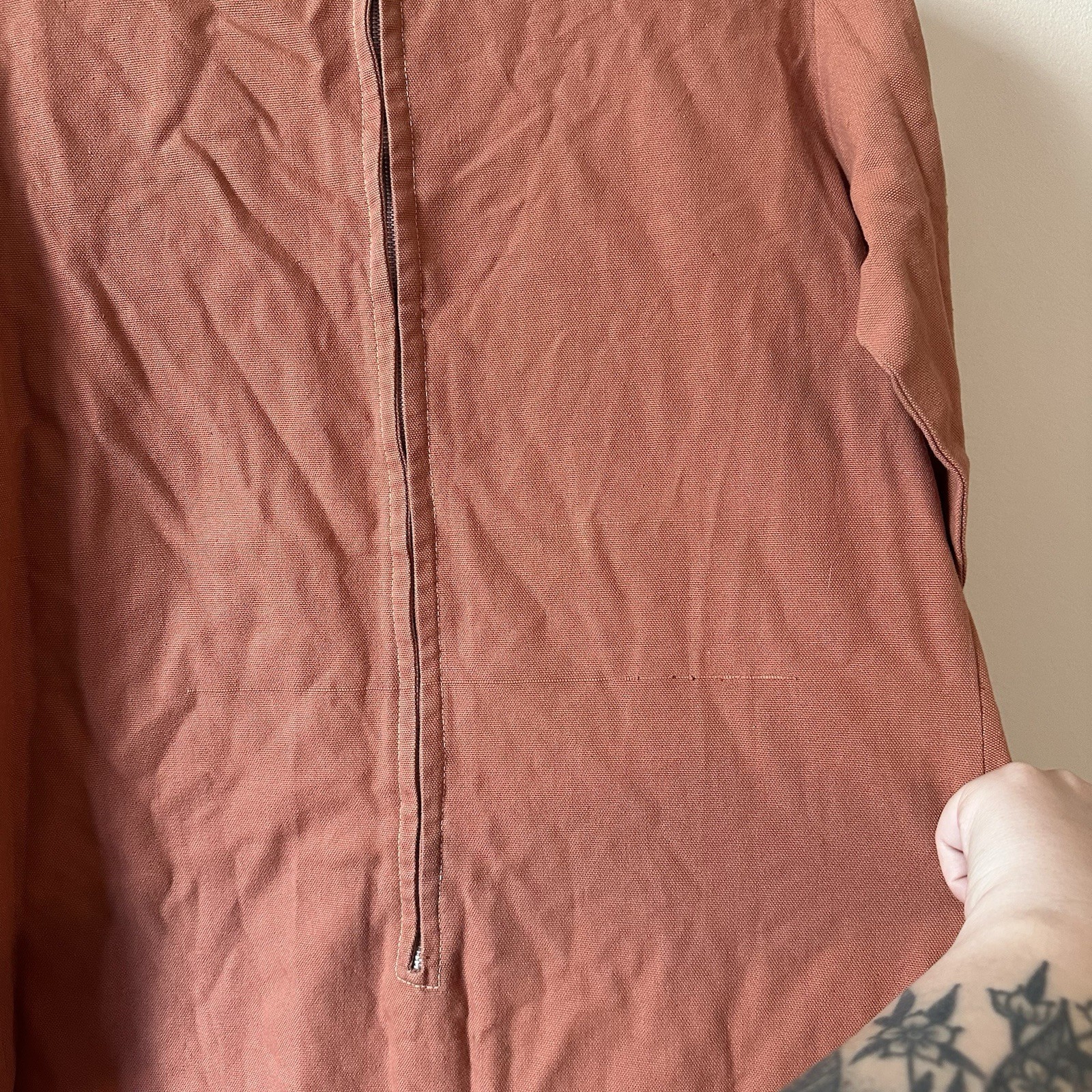 Vintage Handmade 60s 70s Embroidered Cotton Canvas Orange Kaftan Tunic Dress S?