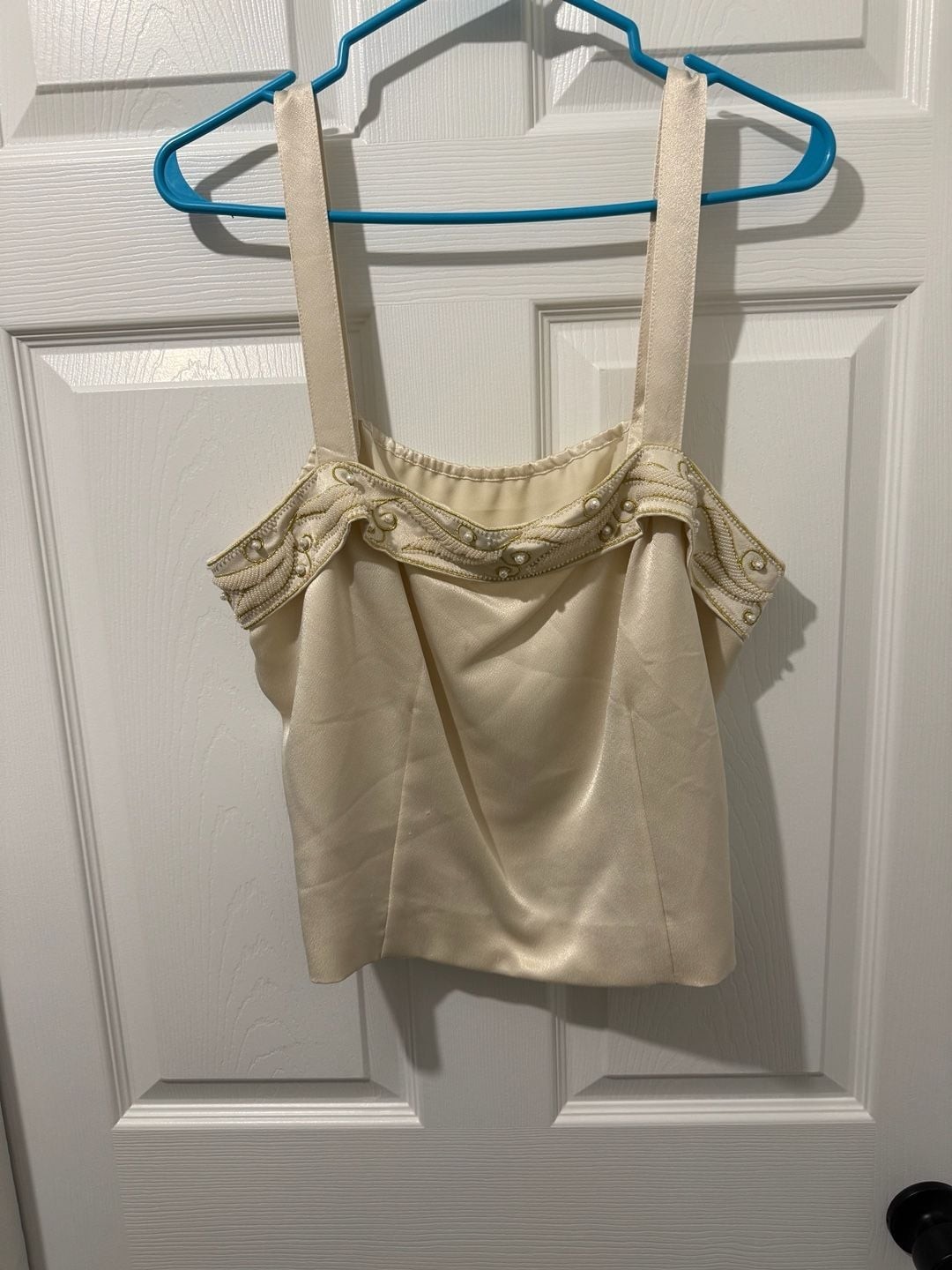 Nolan Miller Vintage Beaded Cream Satin Camisole Top