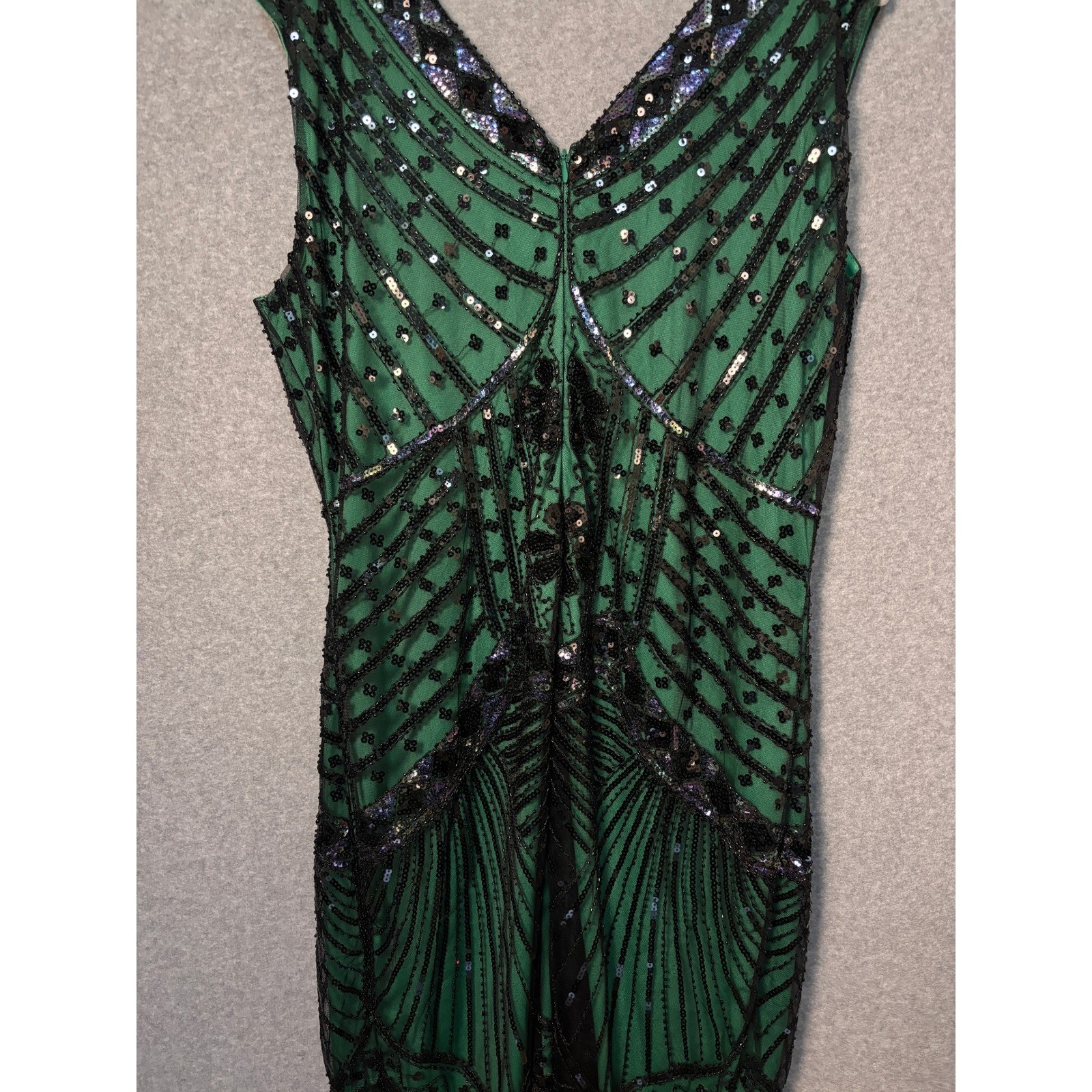 BABEYOND Green Black Sequin Fringe Flapper Dress Gatsby Art Deco 1920s NWT 2XL