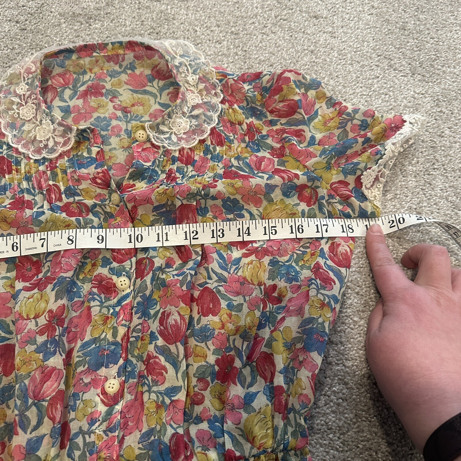 Vintage Shirt Dress Floral Lace Collar Sleeves Button Front See Description