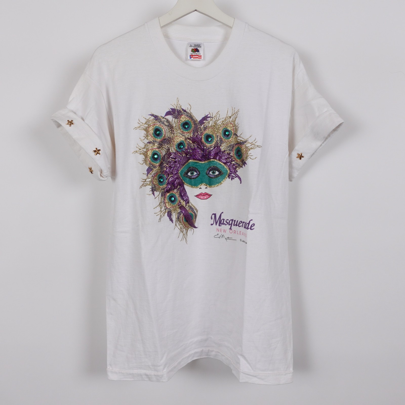 Vintage 80s Mardi Gras T shirt Women Large Single Stitch Masquerade New Orleans
