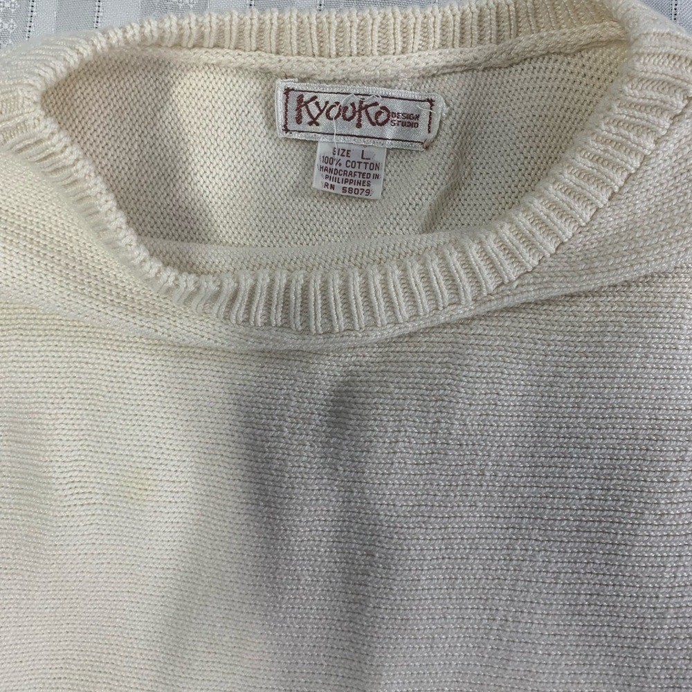 Vintage Kyouko Design Studio Pastel Floral Embroidered Cotton Knit Sweater