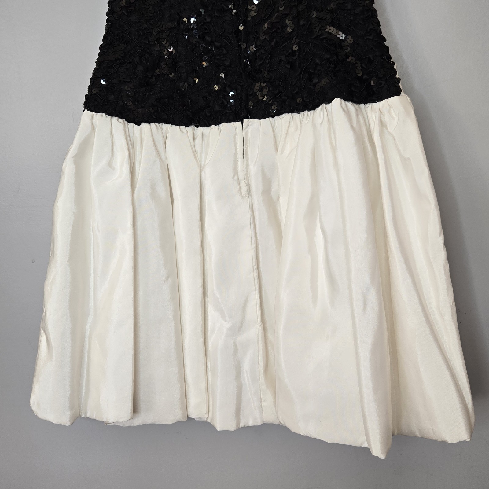 Vtg 80s 90s Strapless Scarlett Sequin Lace Bubble Skirt Prom Dress Big Bow Party