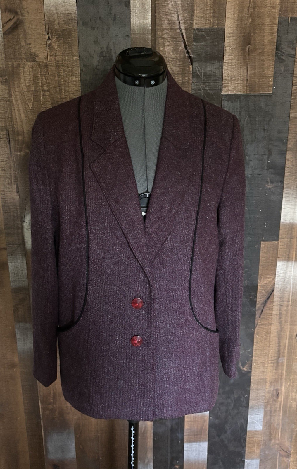 VTG 80s ANETA Lady-Mode Purple Wool Power Suit Blazer Pants L 38 EUC
