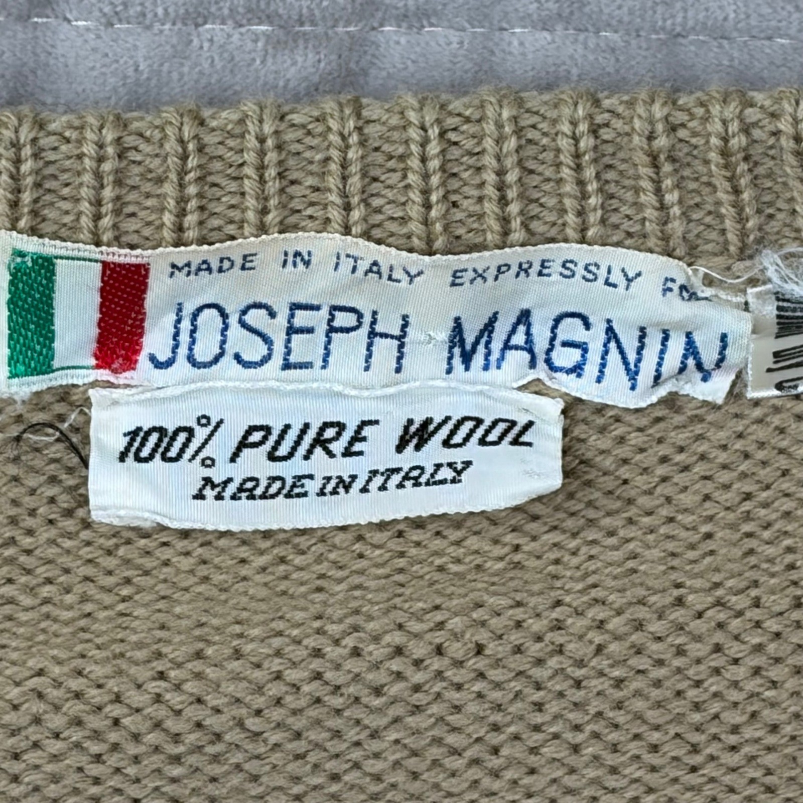 Vintage Joseph Magnin Tan Pure Wool Short Sleeve Cardigan Sweater Made in Italy