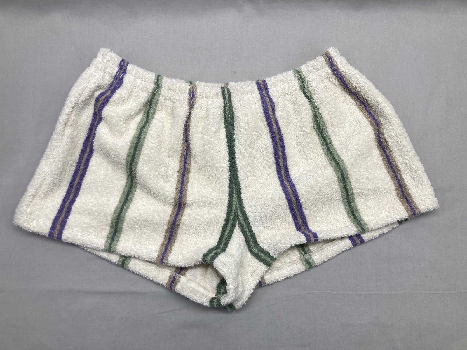 Vtg 80&rsquo;s Handmade Cotton Towel Shorts Terrycloth Retro Striped Beach Pool
