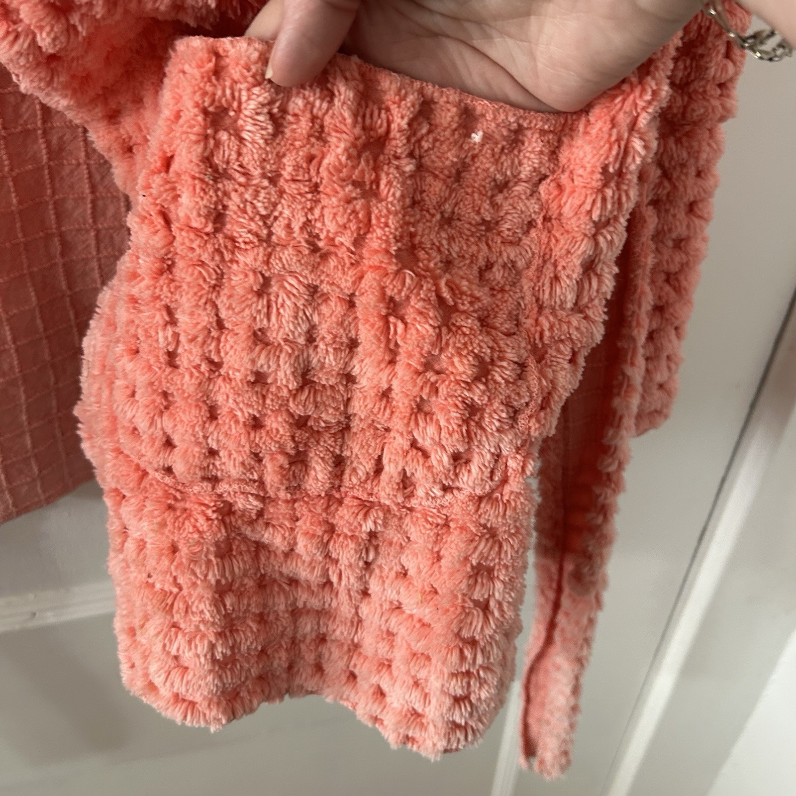 Vintage Coral Pink Chenille Jacket Coat Blazer With Waist Tie