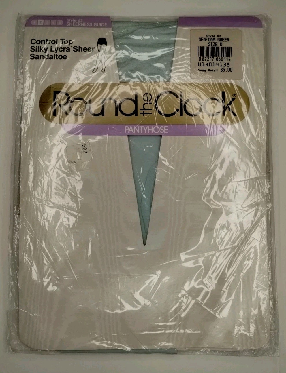 Vtg Round The Clock Nylon Pantyhose Silky Lycra Sheer Seafoam Green Sz D NOS