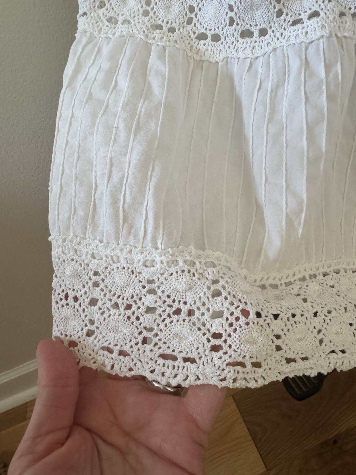 Vtg 70s White Cotton Crochet Sundress Prairie Dress Cottagecore Boho Bridal
