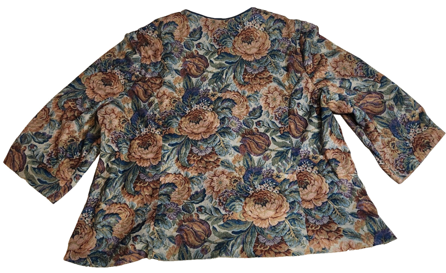 Classic Apparel Womens Blazer Sz 24W Blue Brown Floral 3/4 Sleeve Buttons