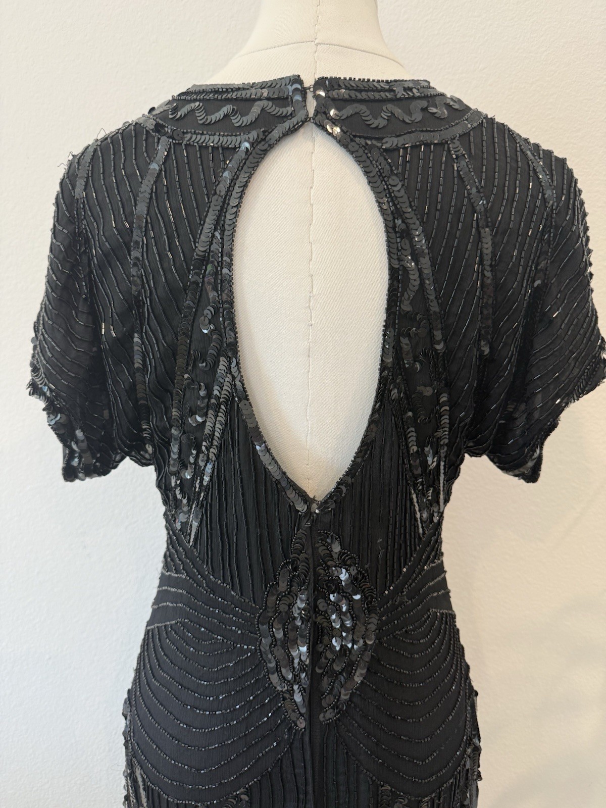 Vintage Stenay Silk Black Beaded Formal Cocktail Dress Art Deco Size 8 ***Flaws