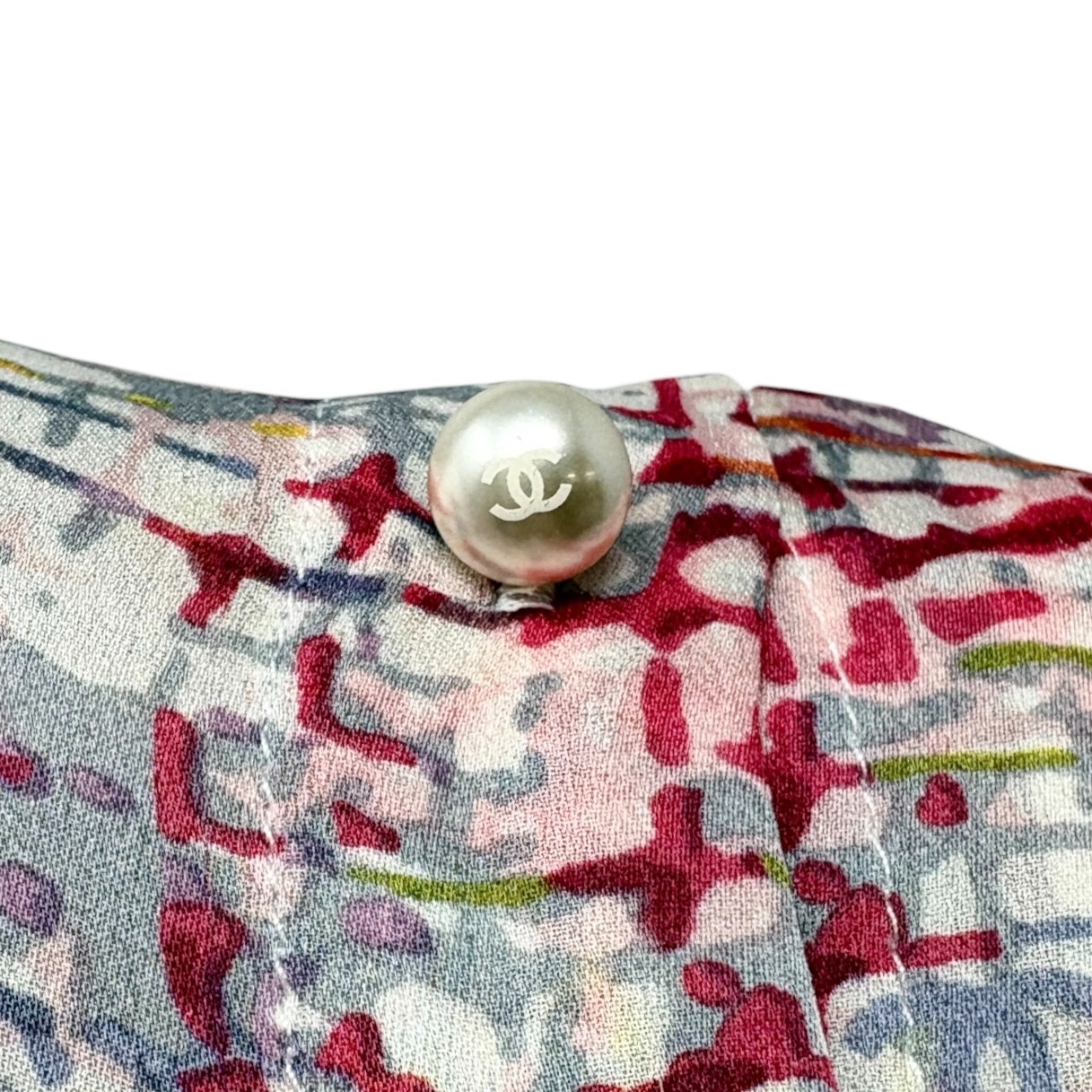 CHANEL Vintage 05C CC Tweed Print Shirt Blouse Top #34 Multicolor Silk 901994