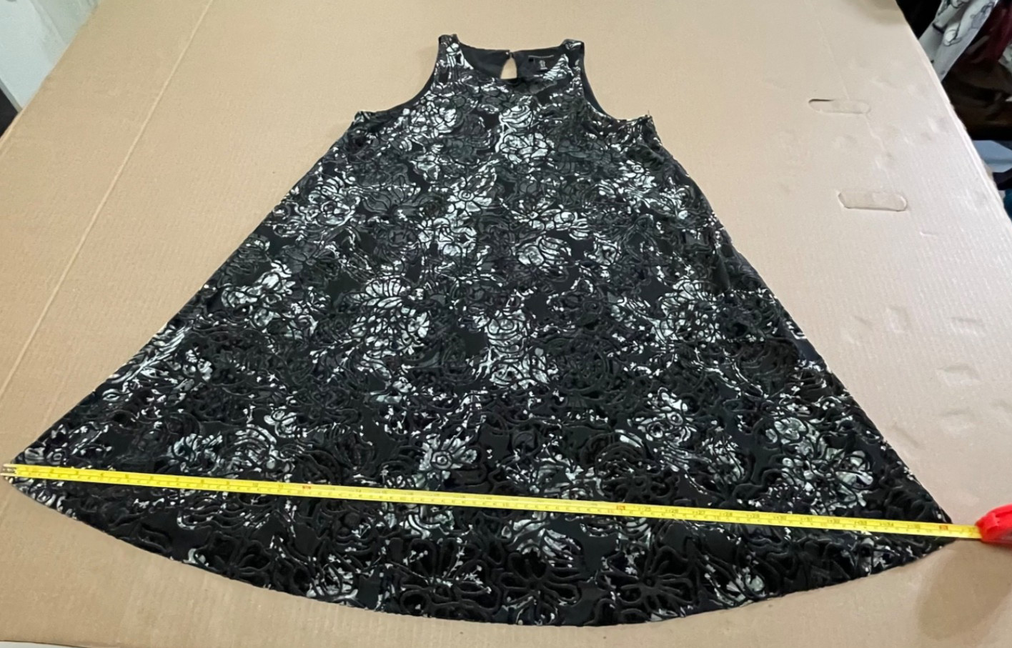 Vintage Adrienne Vittadini Sz Small S/L Burnout Velvet Shift/Trapeze Lined Dress