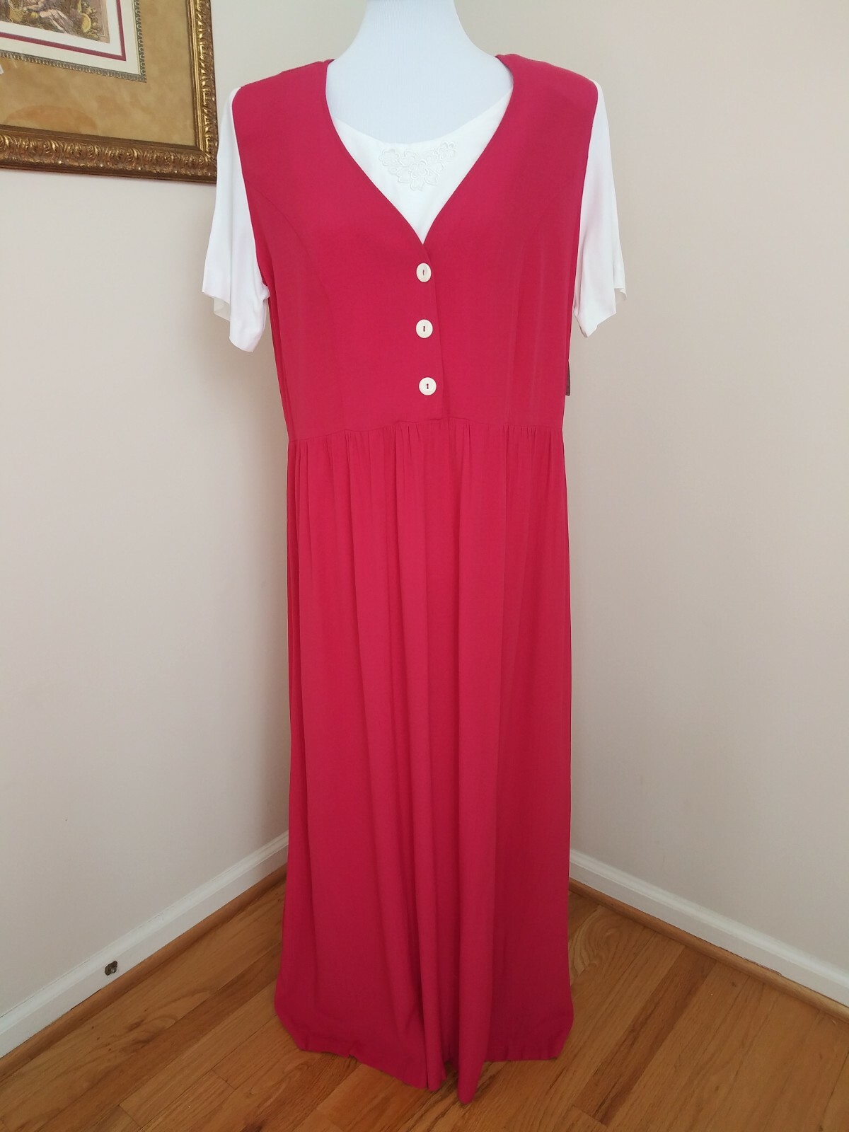 Vintage 1990&rsquo;s Long Pink and White Dress by Elisabeth Size 12 Made in USA EUC