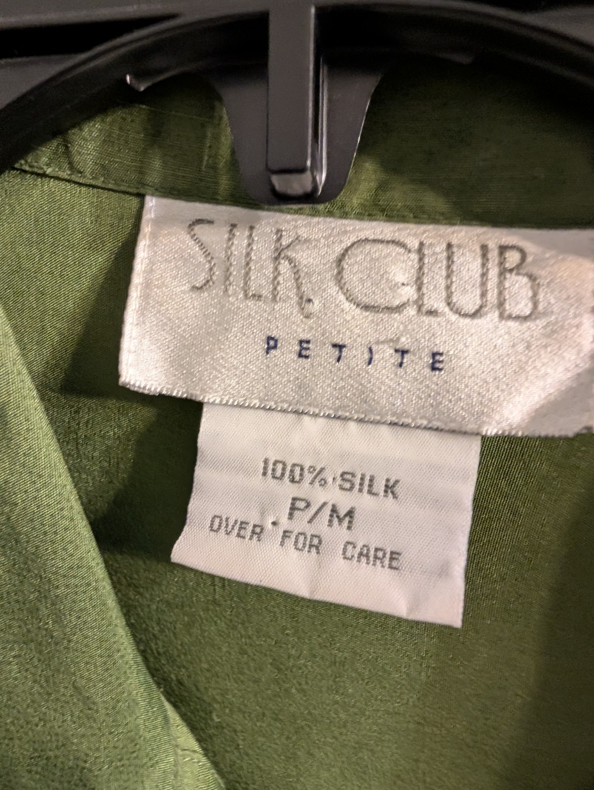 Vintage Silk Utility Blouse In Olive Green Size P/M