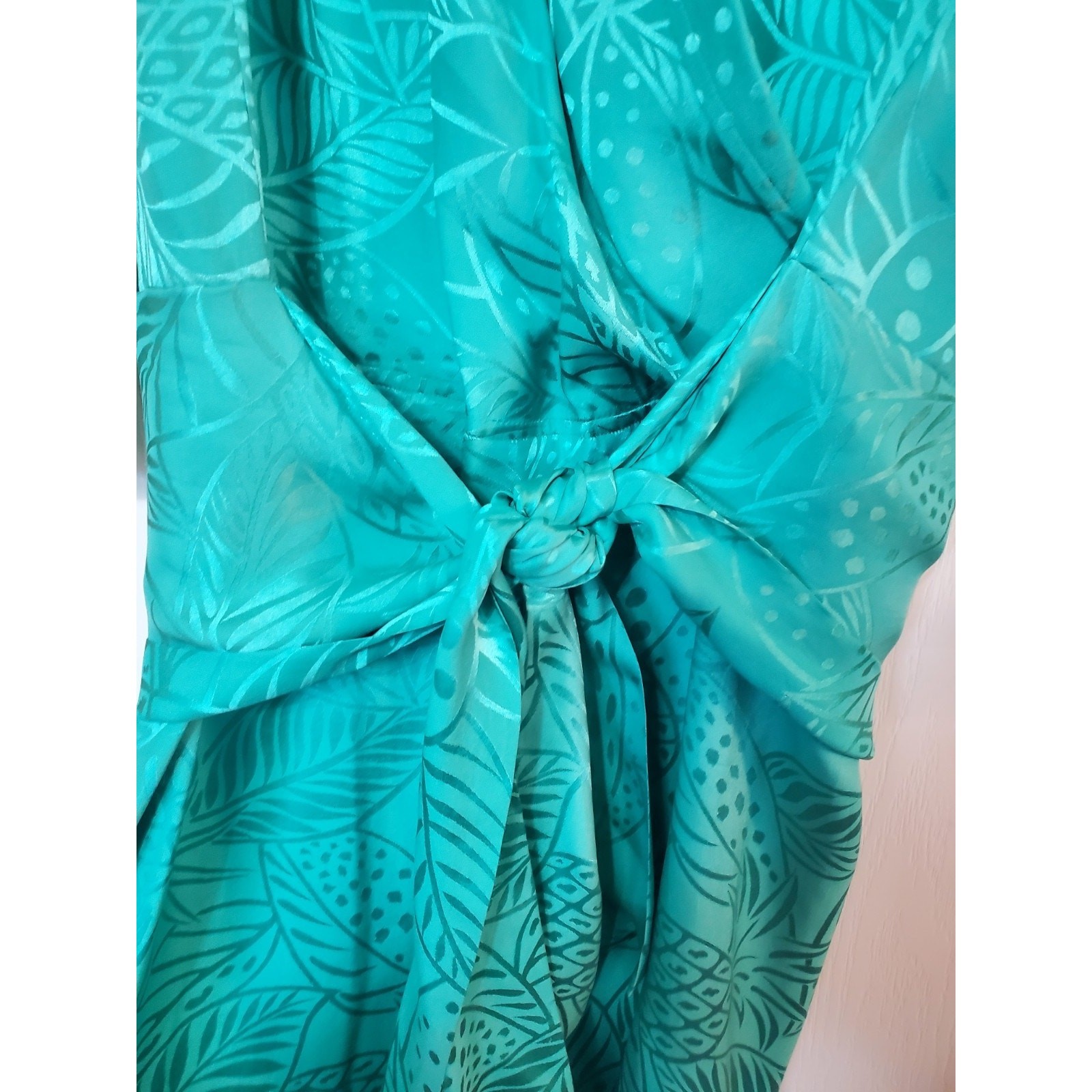 Vintage Dynasty Green 100% Silk Blouson Tie Waist Satin Retro Mini Dress, Size 8