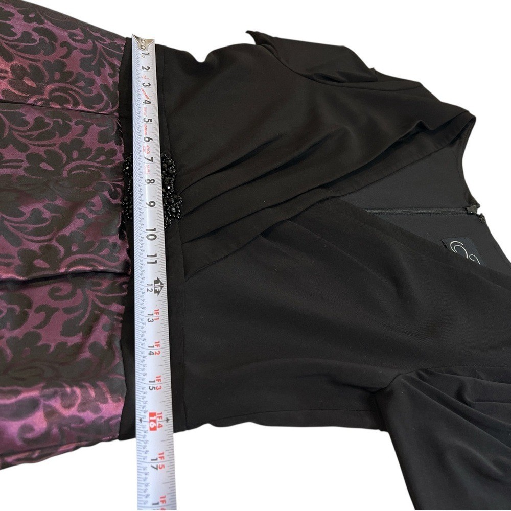 Alex Evenings Beaded Jersey & Jacquard Gown V-Neck, Black/Purple/Violet, Size 10