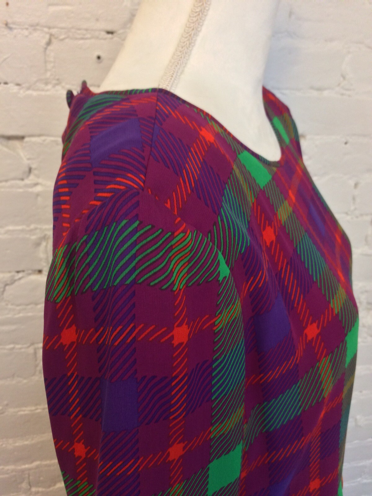 William Pearson Vtg 80s Silk Blouson Dress Pink Plaid 10-12 Secretary Office