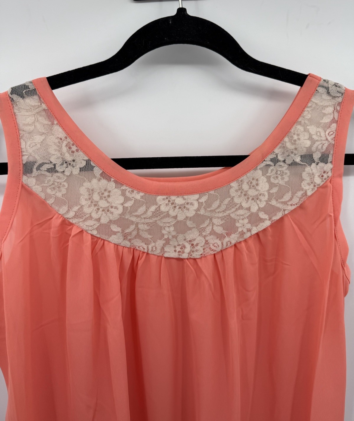 Vintage NOS Nightgown Medium Romantic Full Length Peach Nylon Ivory Lace