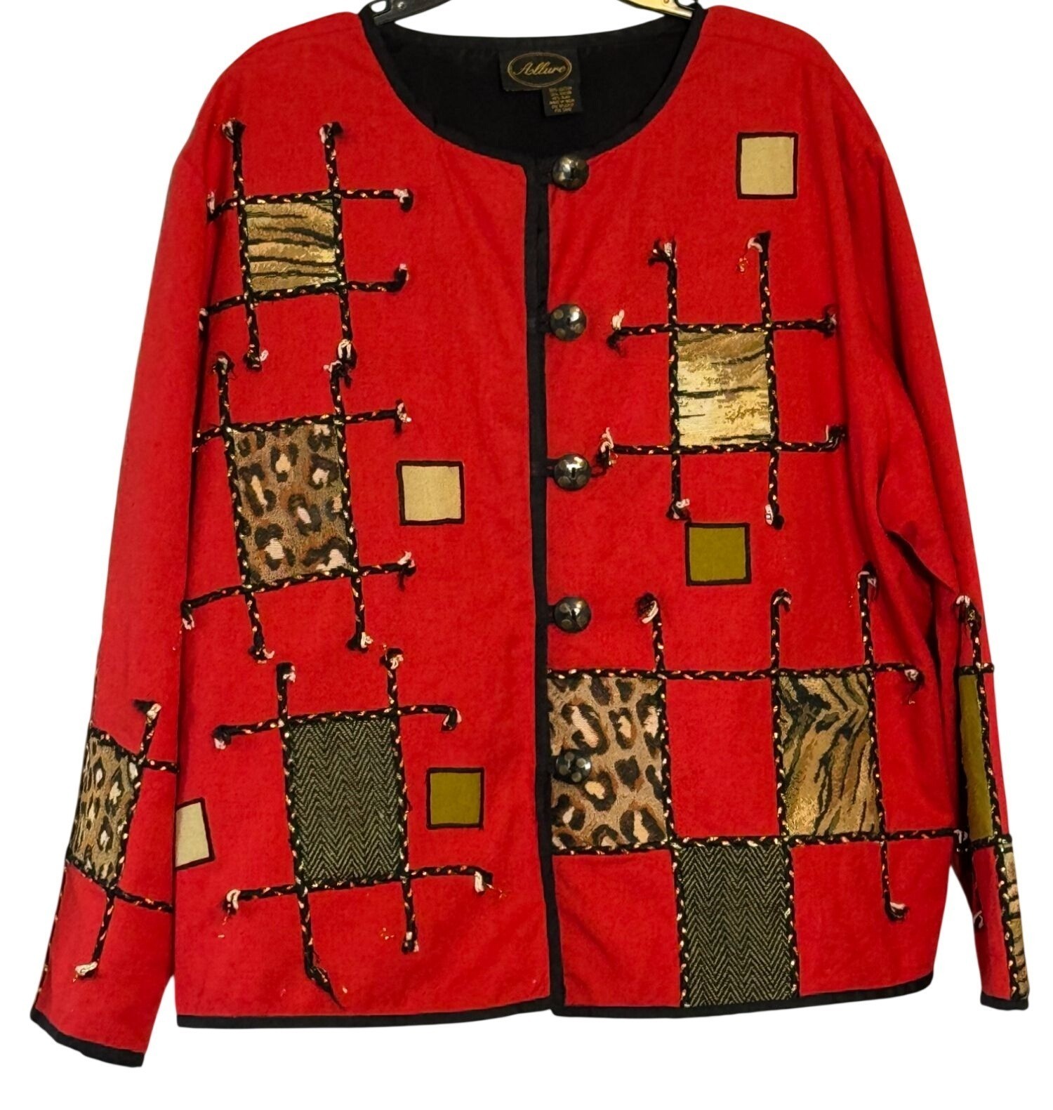 Allure Vintage Women&rsquo;s Size 2X Red Animal Print Patchwork Art To Wear Jacket
