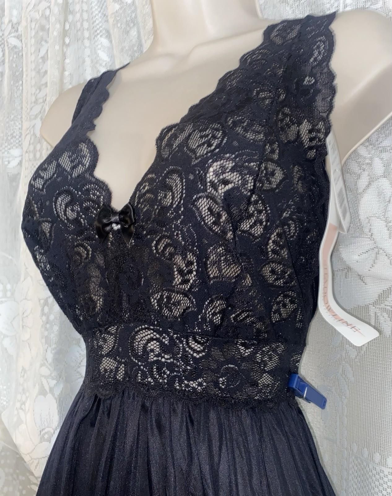 VTG NWT 1X Shadowline Black SILKY Nylon Peignoir Robe Nightgown Gown olga esque