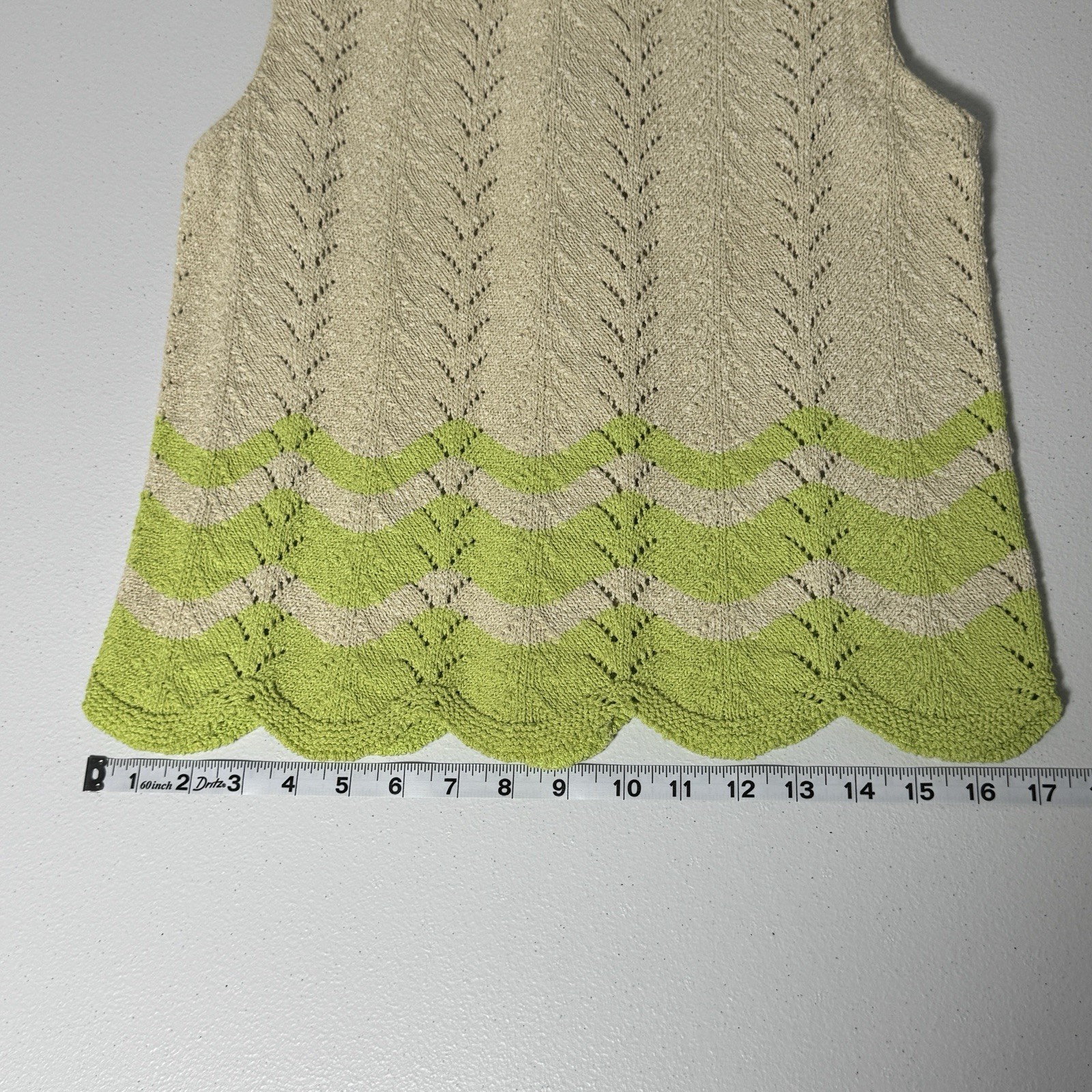 Vintage 1960s Mister Sig Knit Top Skirt Set Cream Lime Green ILGWU Small