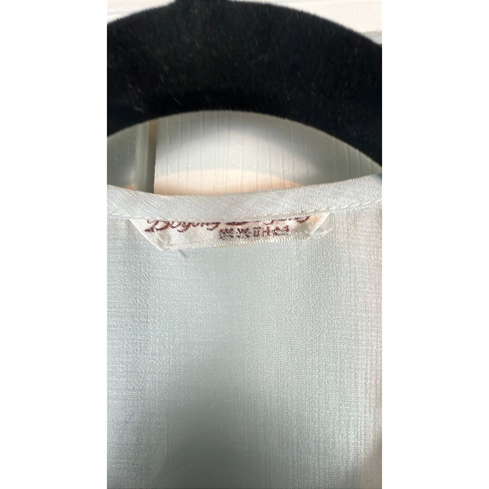 Vintage Sheer Lace Collar Blouse Cottagecore Coquette Boho Light Blue Nylon Med