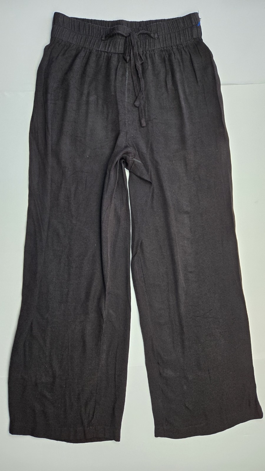 Vintage 90s Wrapper USA Wide Leg Pants Black Acetate Rayon Elastic Waist Small