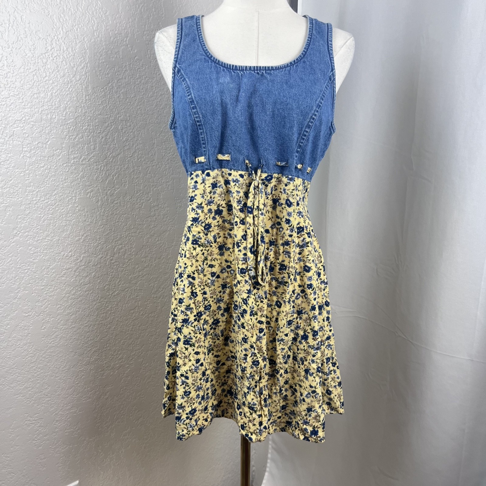 Vintage All That Jazz Mini Dress Juniors 11 Denim Floral Cottagecore Country 90s