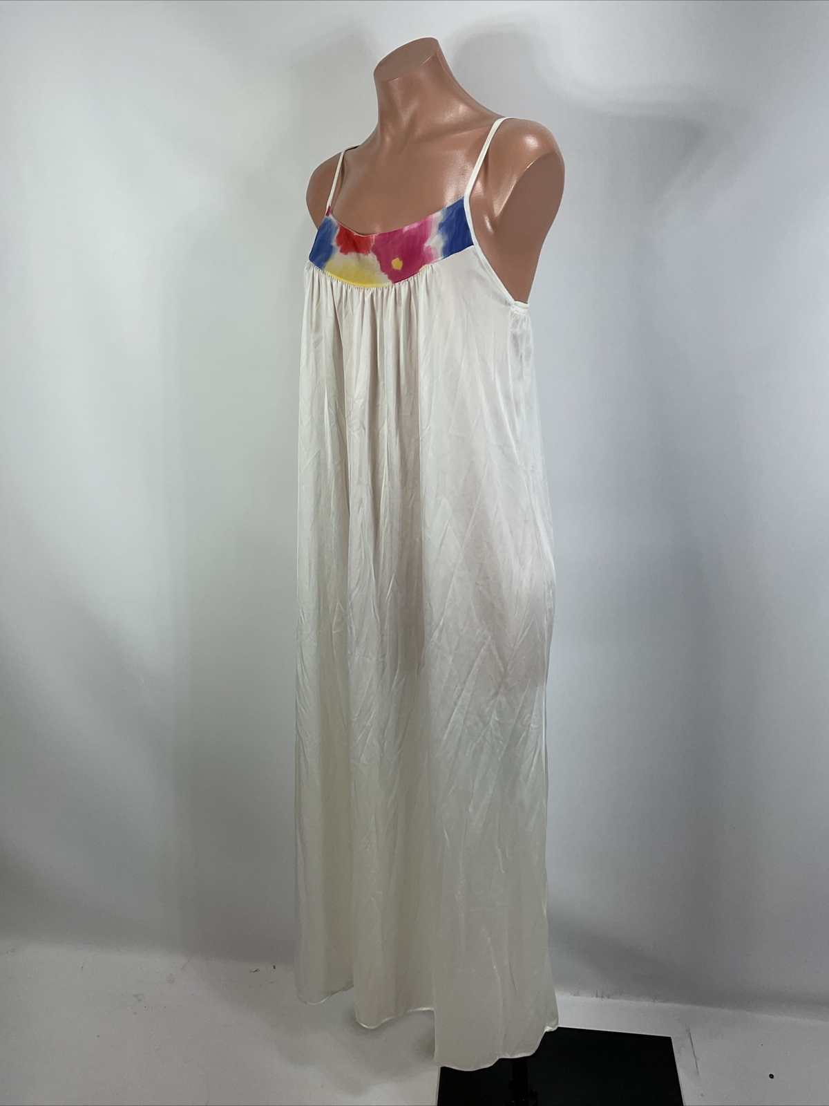 VINTAGE INNER MOST BY SEARS White Abstract LONG GOWN Nightgown Slip Dress M USA