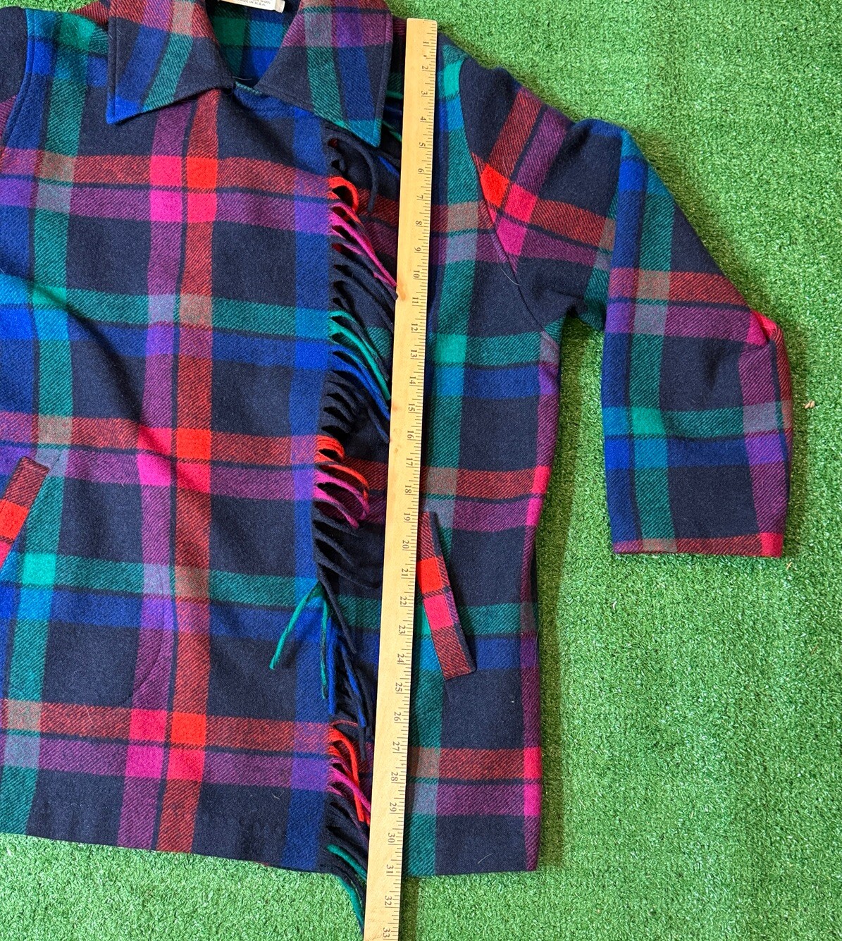 Vintage 1950s Era Pendleton 100% Wool Over Coat Fringe Shaw Colorful Size Large