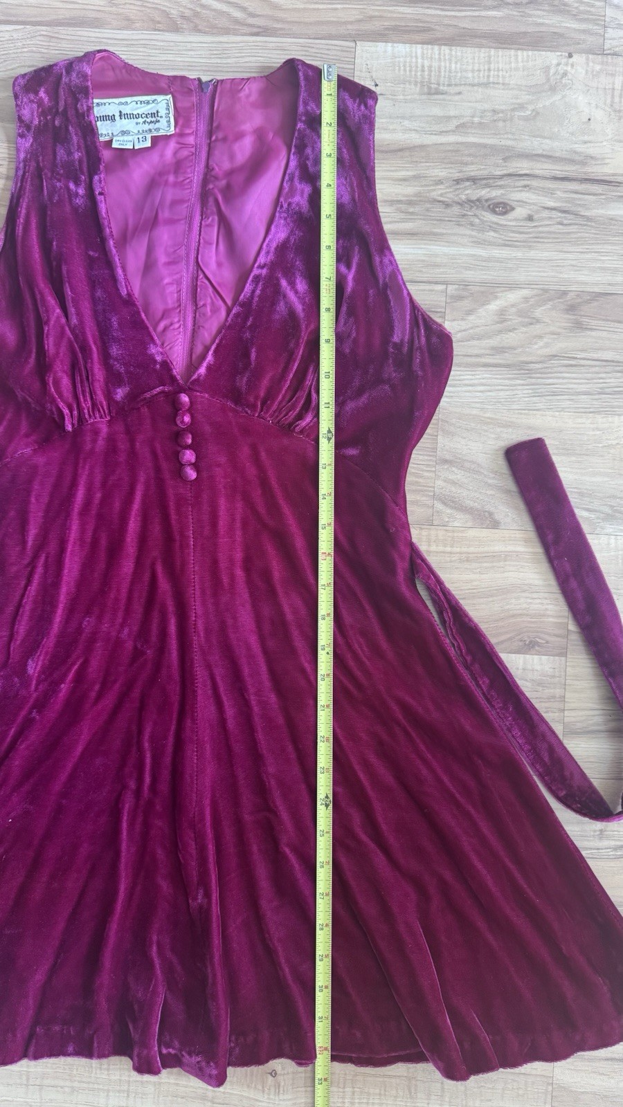 Vtg 1970s Young Innocent Raspberry Velvet Minidress Size 13