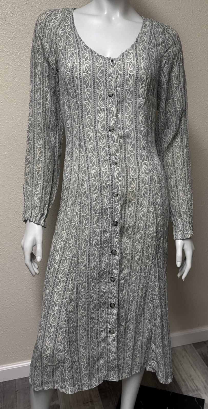 Vtg 90s Dress Guess Phoebe Friends Paisley Grunge Pleated Sheer Prairie Cottage