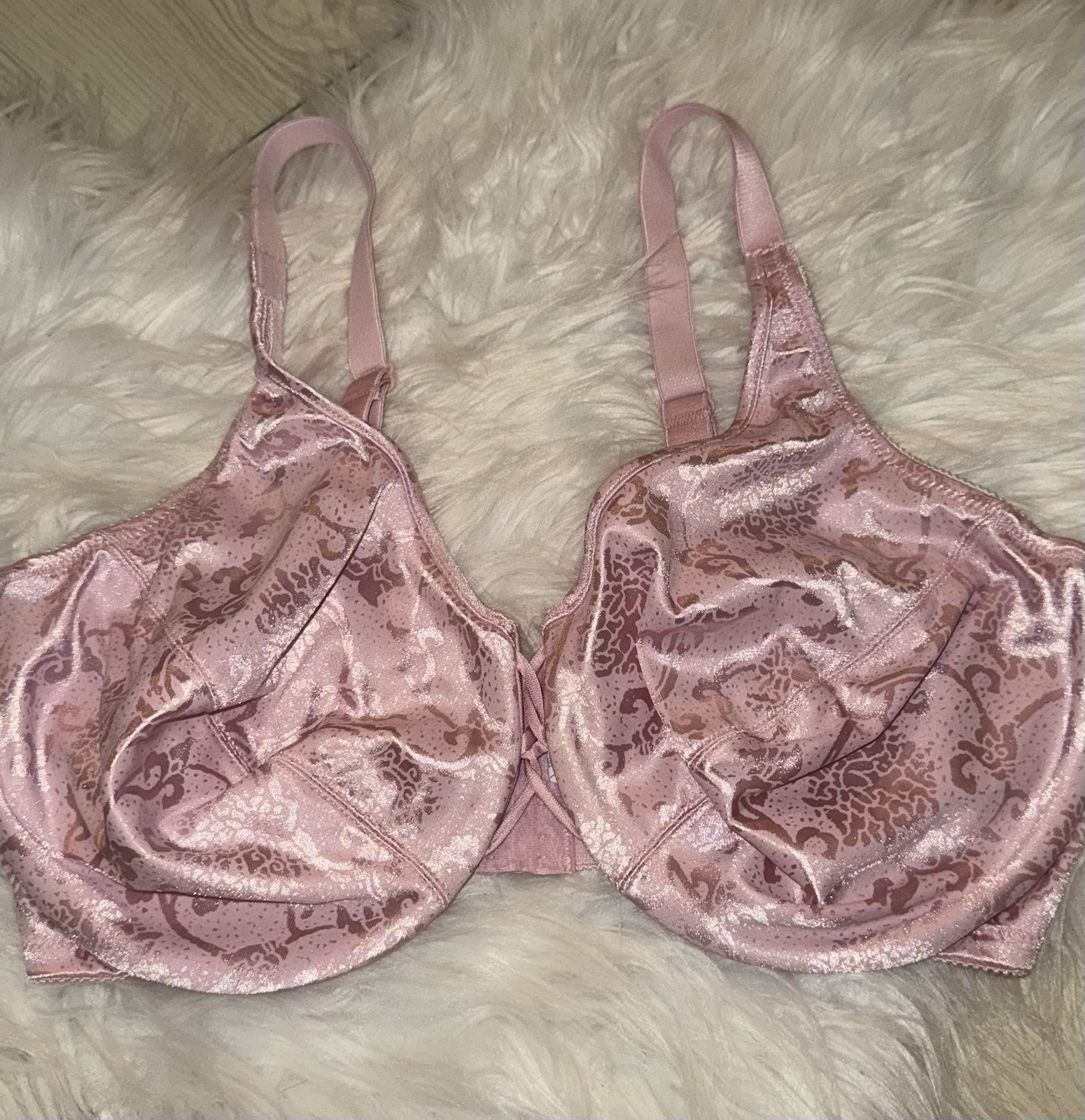 Vintage Vtg 5303 Satin Bra Printed Unpadded UW Lovers Knot Womens 38DD Pink