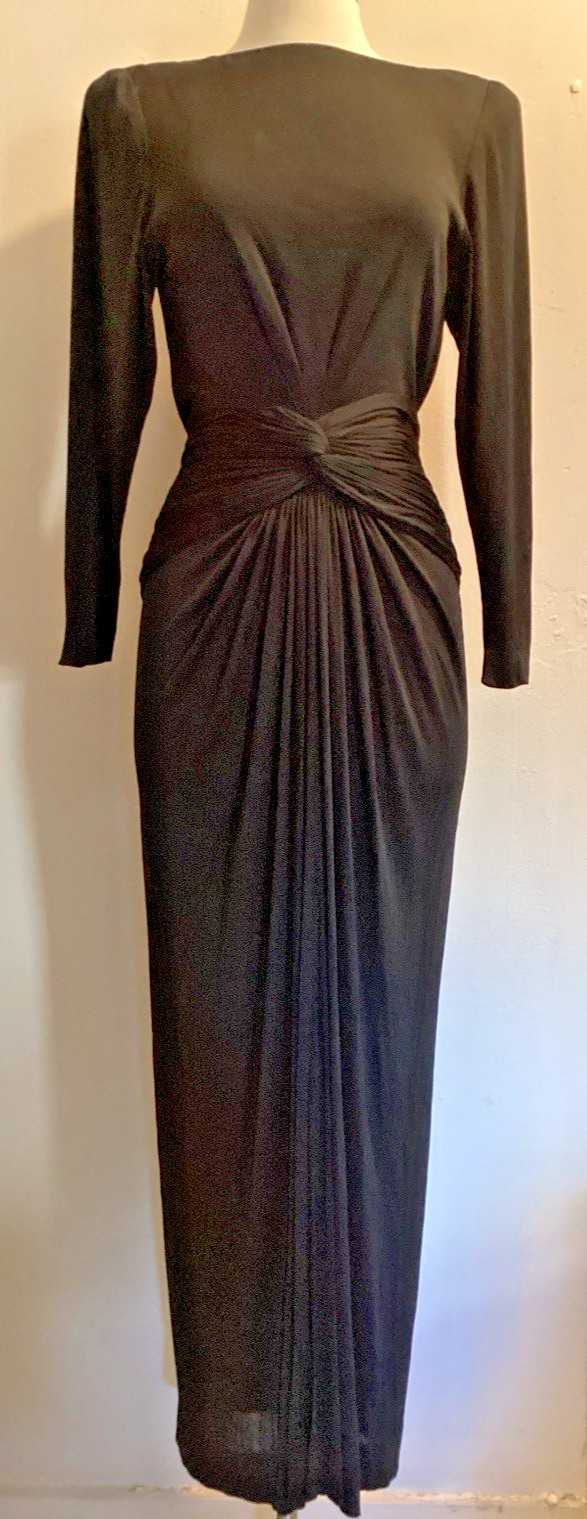 vintage 70&rsquo;s matte silk jersey Jill Richards disco pleated long evening dress S