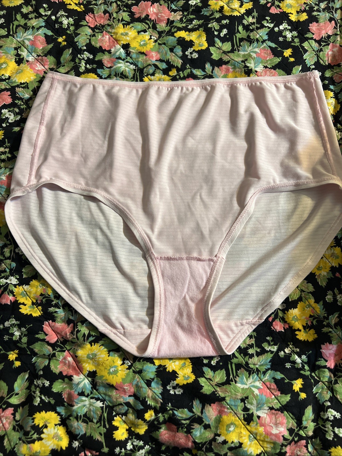 Fruit Of The Loom Nylon Panties Pink Silky Shiny Striped Granny Sz 8 NWOT