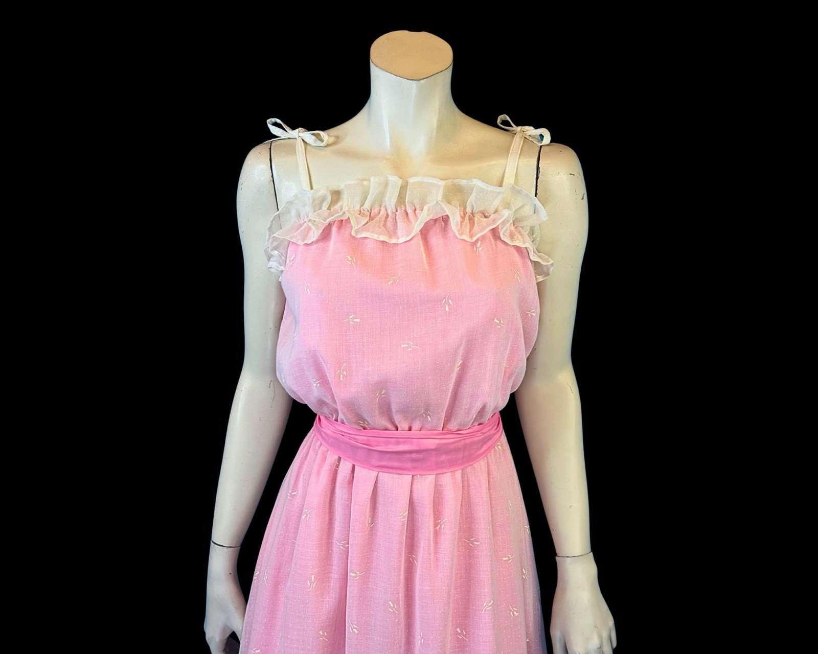 1970s Pink Prairie Ruffle Maxi Sundress | Romantic Cottagecore | XS S