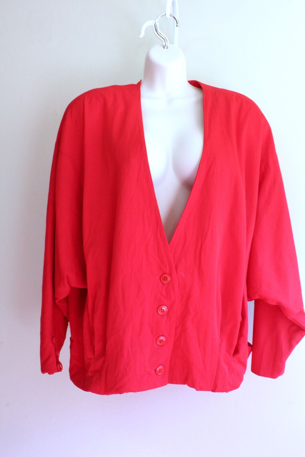 Red Fine Wool Cardigan 12 L Vintage 80s Dolman Sleeve Eleanor Brenner Sweater