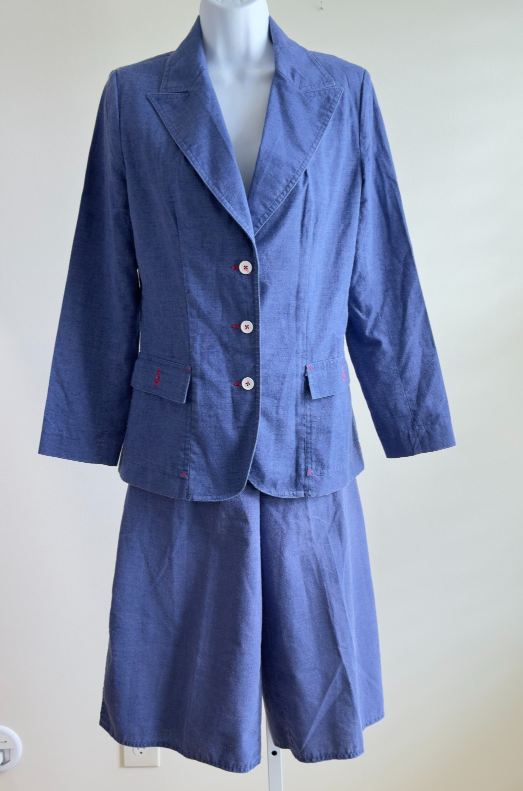 JH Collectibles 2 Pc Capris Jacket Suit Women&rsquo;s 4 6 Blue Made USA Cotton Blend