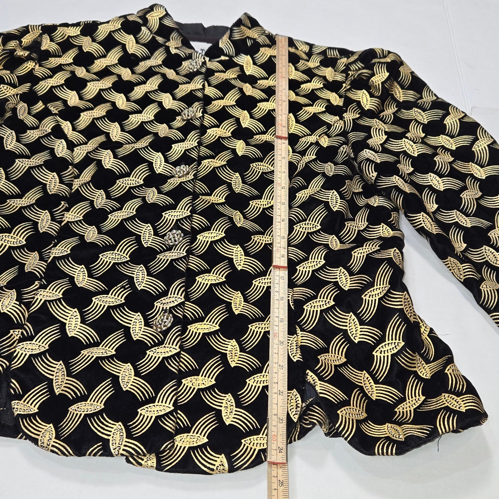 Another Thyme Vintage Black Gold Metallic Geometric Blazer Jacket Size 14 USA