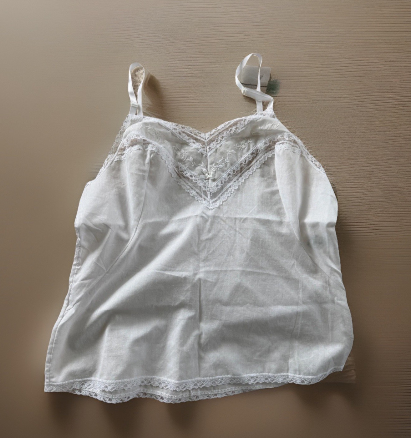 Vintage Vassarette Cami Tank Top Cotton Blend Lace Cottage Core Dainty Size M