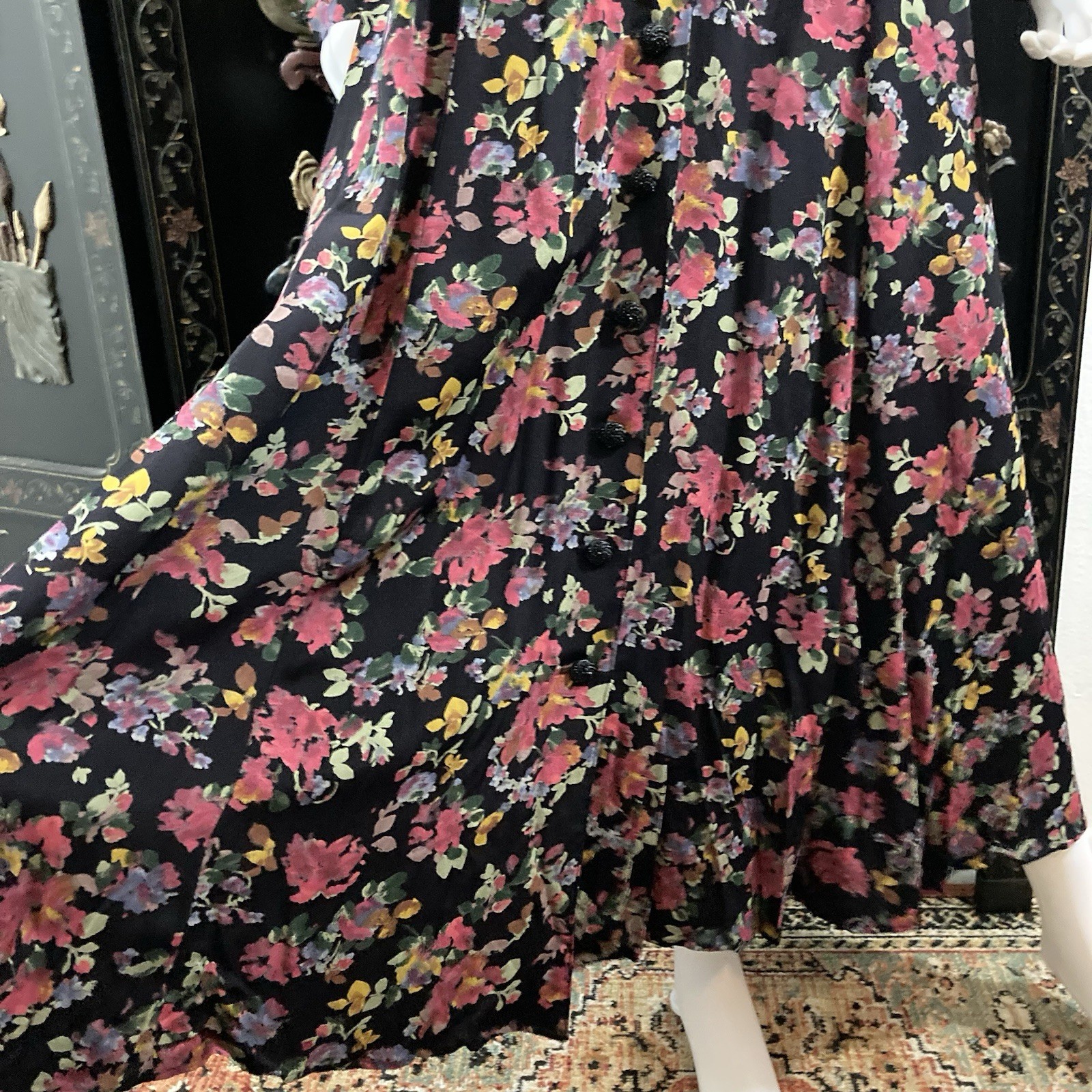 Express Compagnie Internationale Vintage 90&rsquo;s Dark Floral Long Sleeve Maxi Dress