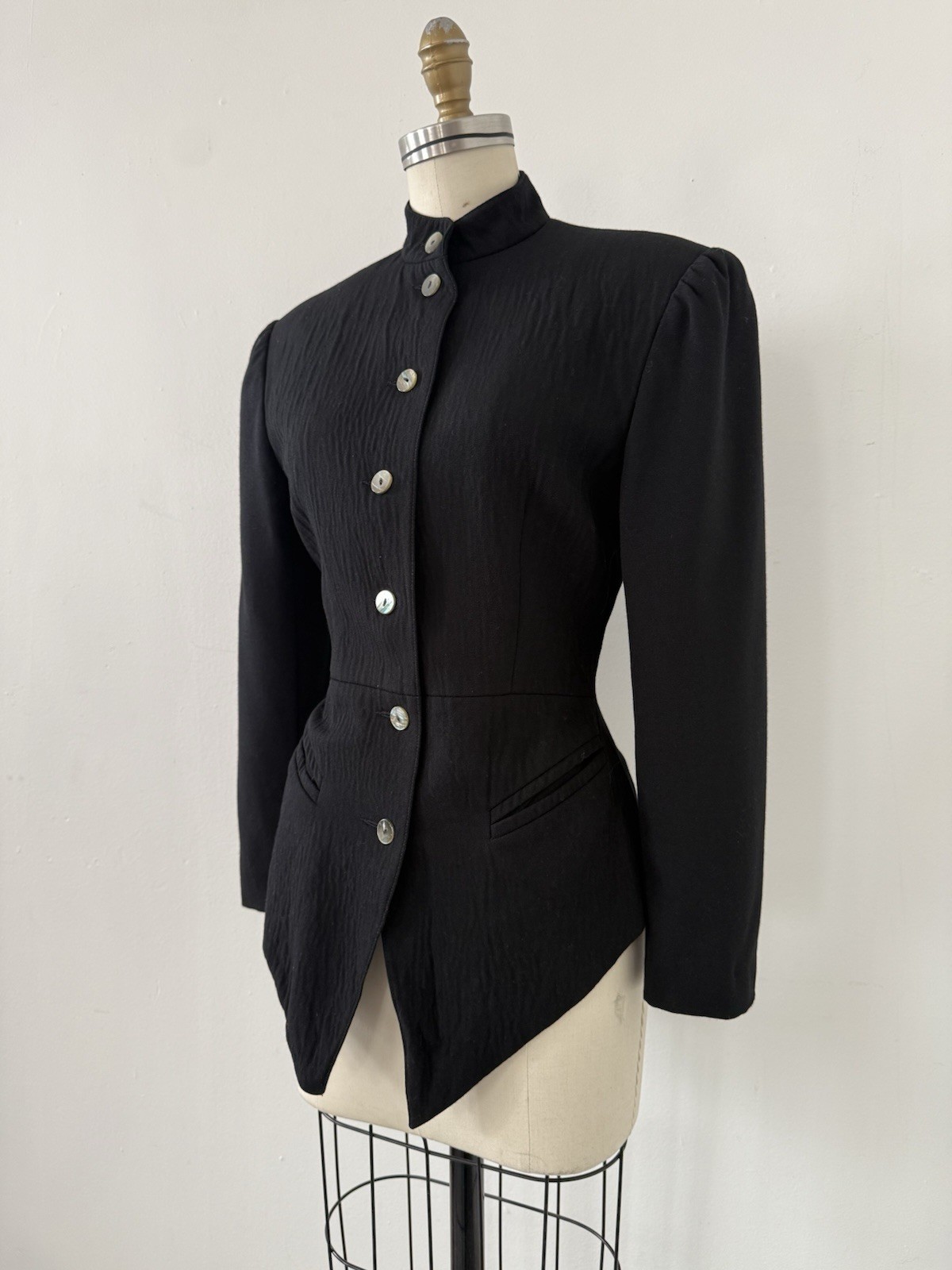 80s Avant Garde Paris Designer Premonville Dewavrin Fitted Wool Tailcoat Jacket