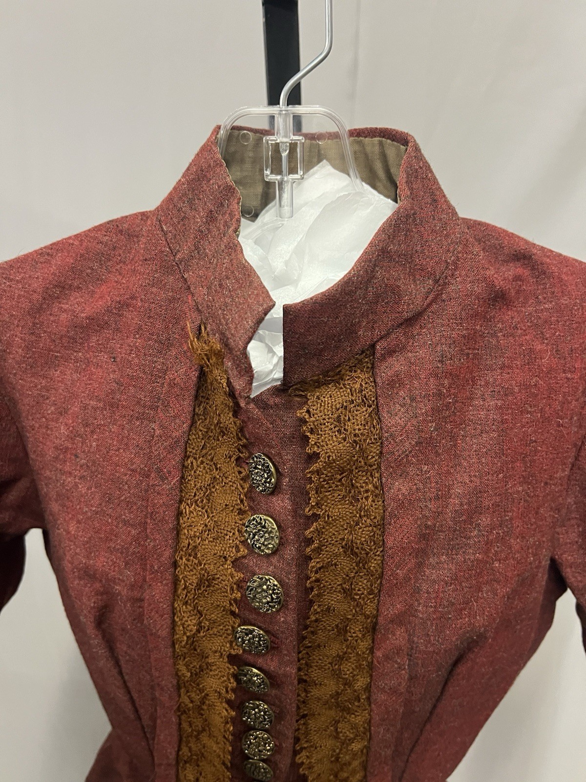 1880’s Winter Wool Bodice For Bustle Gown. Red/Brown With Black & White