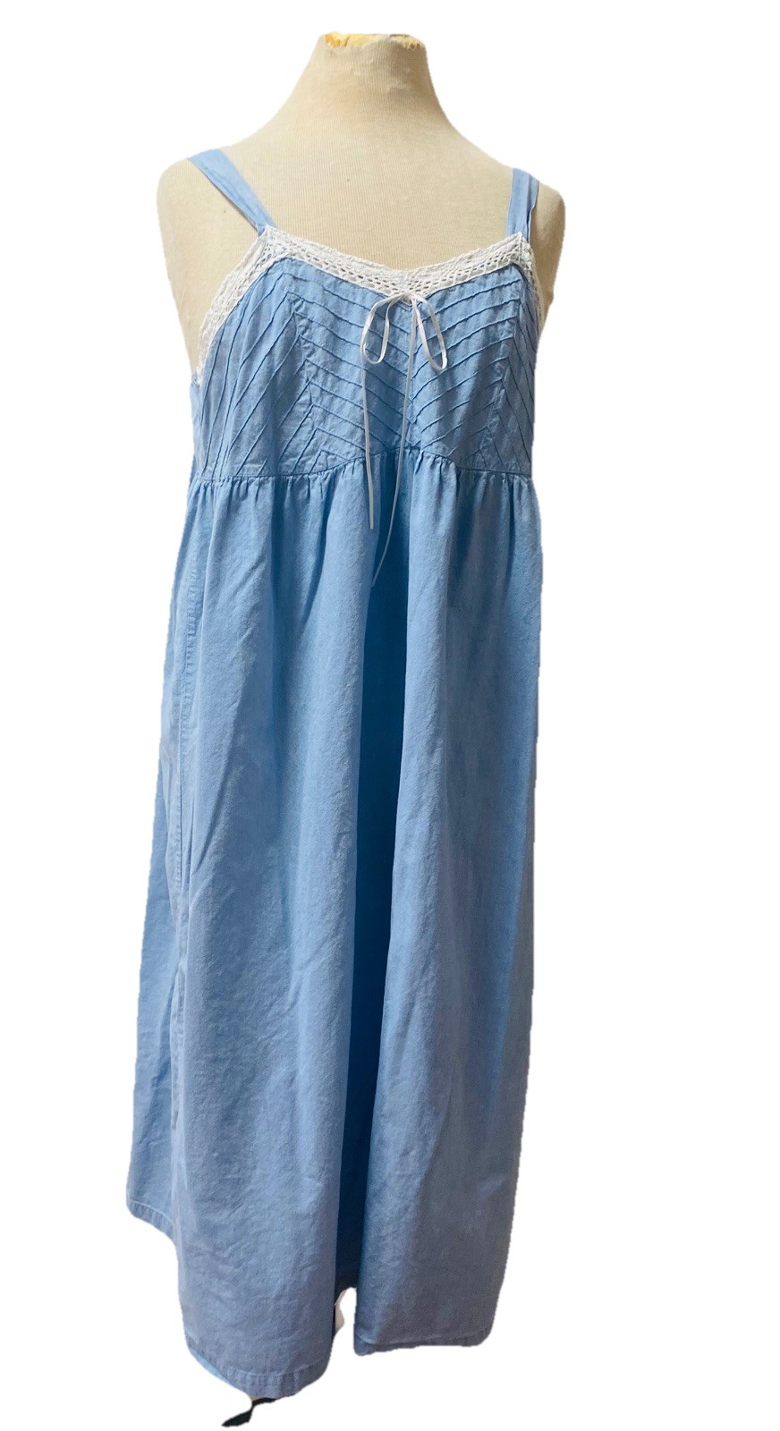 Gillian & O’Malley Chambray Crochet Lace Empire Waist Cottagecore Midi Dress L