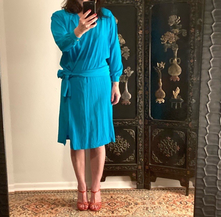Vintage 1980’s Liz Claiborne Turquoise Blue Knee Length Dress, Size 8