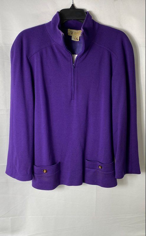 Gucci Women&rsquo;s Vintage 80s Purple Quarter Zip Wool Sweater Mock Neck Size 38