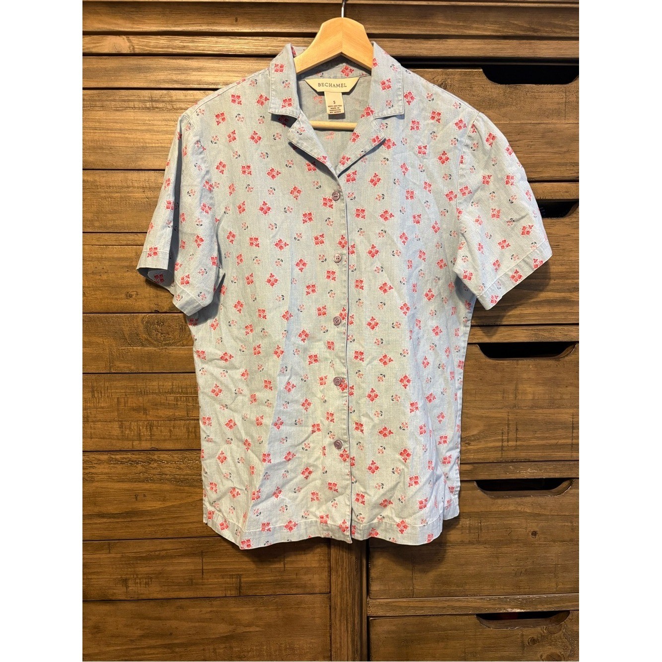 Bechamel Vintage Floral Chambray Button Up Shirt Women&rsquo;s S Cottagecore Blouse