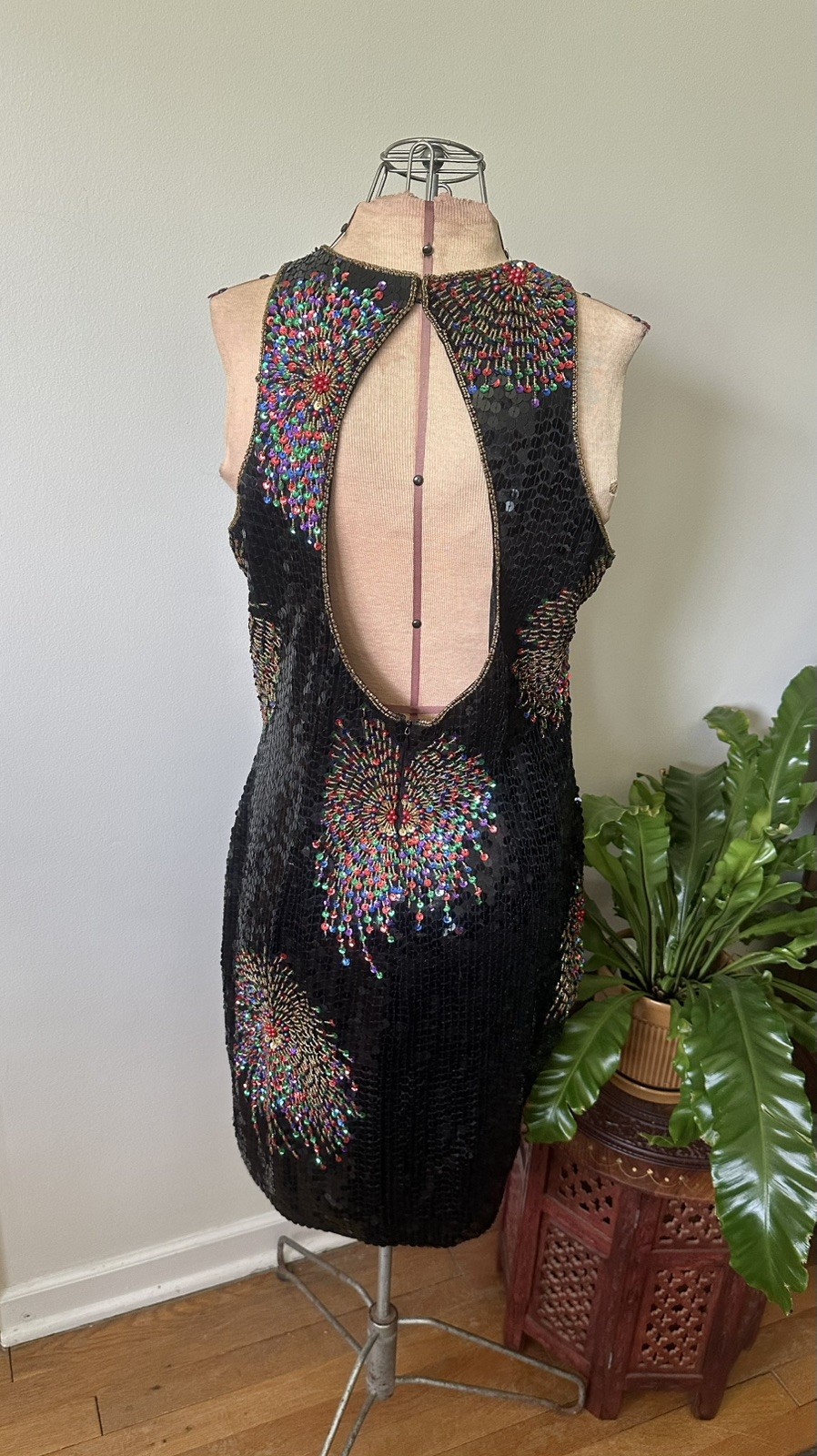 Vintage 80’s Fireworks Sequin & Beaded Keyhole Dress